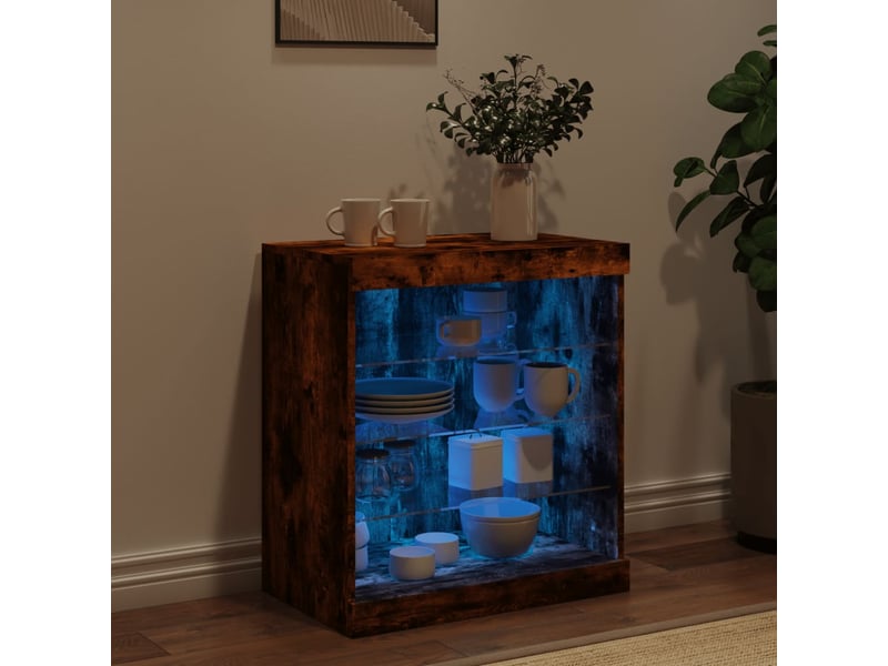 Buffet - bahut - meuble de rangement avec lumières led chêne fumé 60,5x37x67 cm - Conforama C