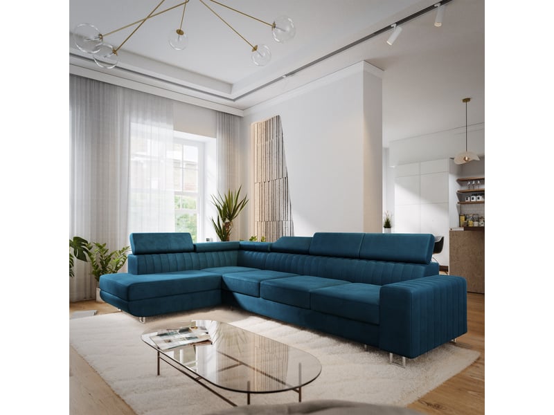  Canapé d'angle hestion, velours bleu  - Conforama B