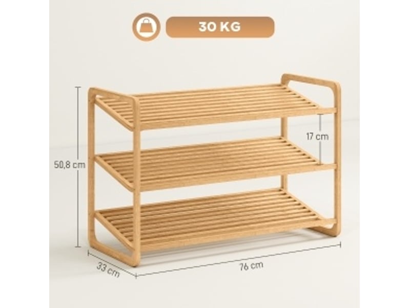 Porte chaussures 3 niveaux en bambou naturel 76x33x50,8 cm - Conforama C
