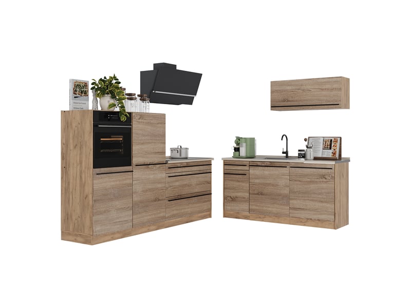 Vicco cuisine, sonomachêne doré, 220cm plan de travail anthracite - Conforama E