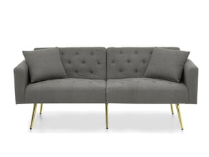 Canapé 2 places convertible 177x78x74 cm gris en tissu bouclette, dossier réglable 3 positions, pieds métal doré