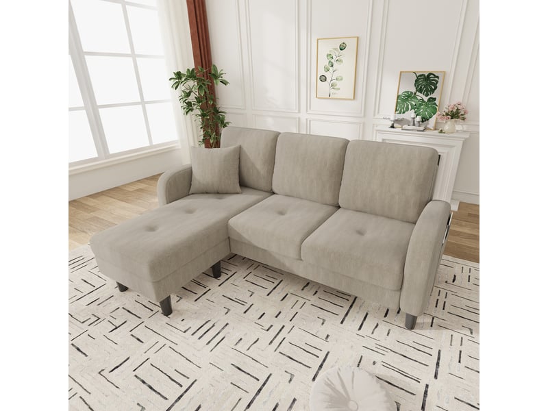  Canapé d’angle 3 places en velours côtelé, canapé modulaire avec méridienne réversible, format compact pour salon, appartement ou bureau  - Conforama C