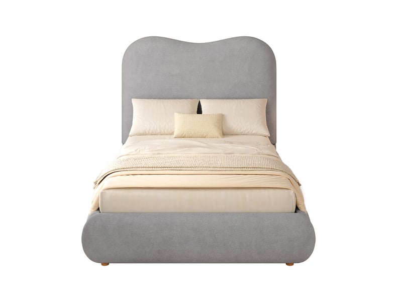  Lit coffre enfant 90x200 cm avec tête de lit, en lin, gris, sans matelas  - Conforama D