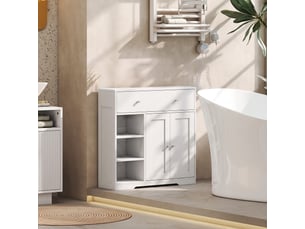 Meuble de salle de bain avec 1 tiroir, 2 portes, 3 compartiments ouverts, style scandinave, 80x30x80,2cm, blanc