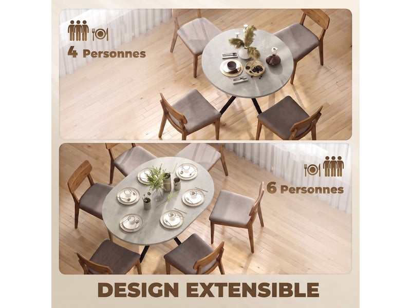 Table à manger extensible ovale pour 4 à 6 personnes, table de cuisine avec rallonge 100-135 cm, effet pierre grise - Conforama D
