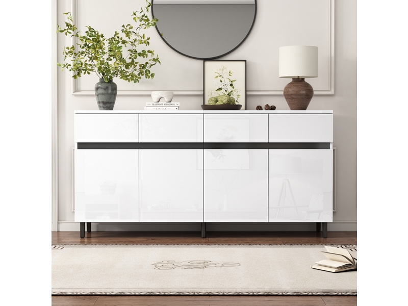 Buffet bas 2 portes et 4 tiroirs blanc brillant 160 x 40 x 68 cm - Conforama D