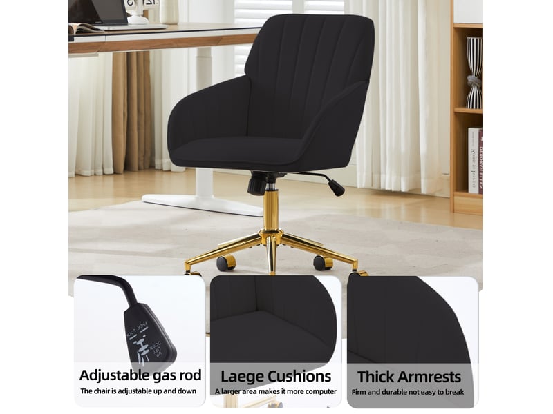 Chaise de bureau réglable en hauteur pour maison et chambre, chaise de bureau rotative ergonomique avec dossier, idéale pour un long assis. Noir - Conforama E
