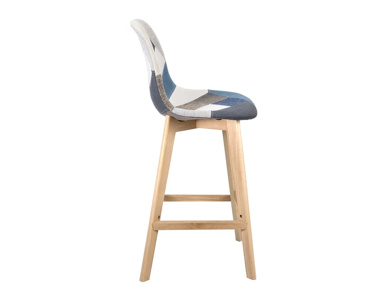  Lot de 2 chaises de bar scandinaves slick 67 cm en tissu patchwork bleu avec pieds en bois 164-SLICK - Conforama D