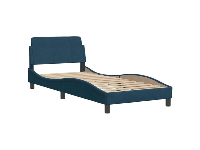 Lit simple- lit adulte - cadre de lit avec tête de lit dover bleu 80x200 cm velours - Conforama B