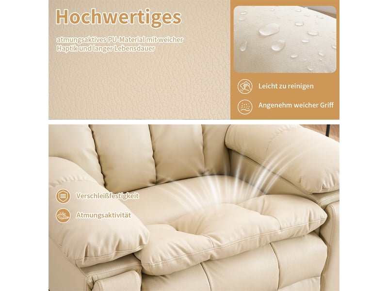  Fauteuil relax électrique releveur - 109x107x109cm - double moteur massage chauffant têtière réglable salon - blanc crème  - Conforama D