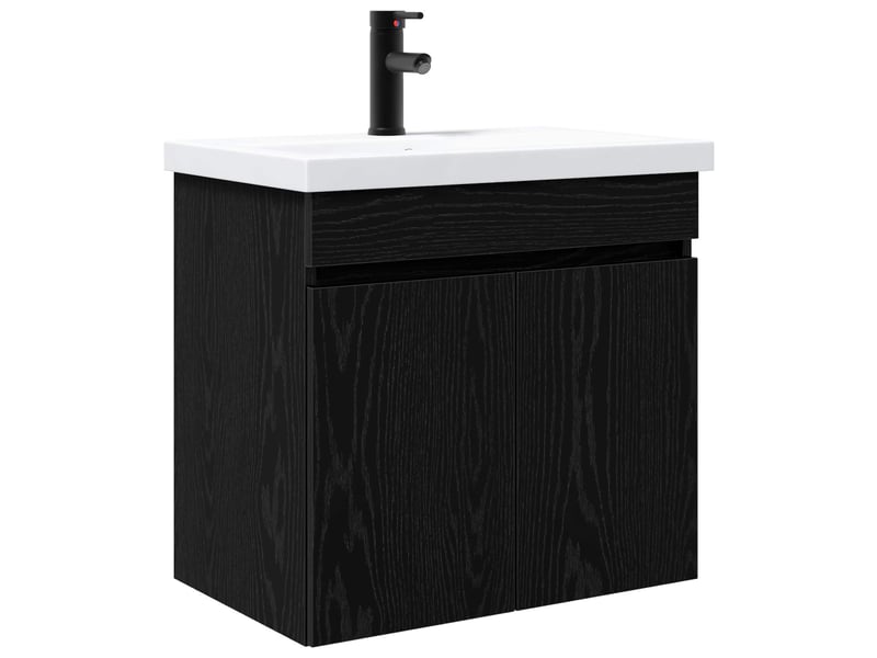 Meuble de rangement salle de bain avec robinet chêne noir shl5504 - Conforama A