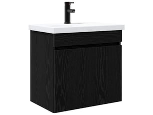 Meuble de rangement salle de bain avec robinet chêne noir shl5504
