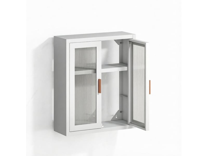  Armoire murale de salle de bain blanche en métal et acrylique, 2 portes, étagère réglable, rangement compact  - Conforama A