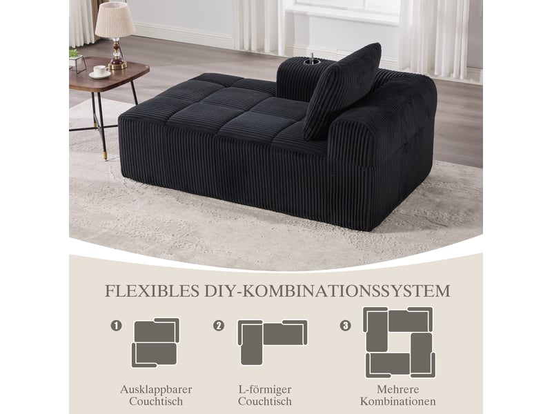  Canapé de salon, canapé velours, sans montage, porte-gobelets, en velours côtelé  - Conforama W