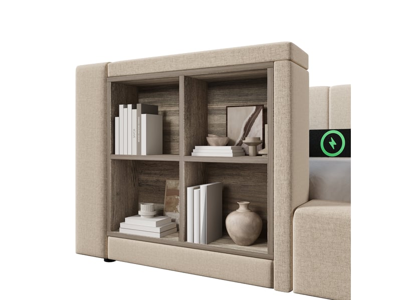 Lit banquette coffre 90x200 cm, banquette-lit, ouverture hydraulique, éclairage led, ports usb et type-c, sommier à lattes, lin beige CozyNest - Conforama E