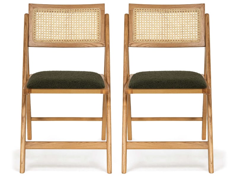  Lorenzo - lot de 2 chaises pliantes frêne massif, cannage et tissu bouclette - best mobilier - chêne et vert kaki LORENZO - Conforama A