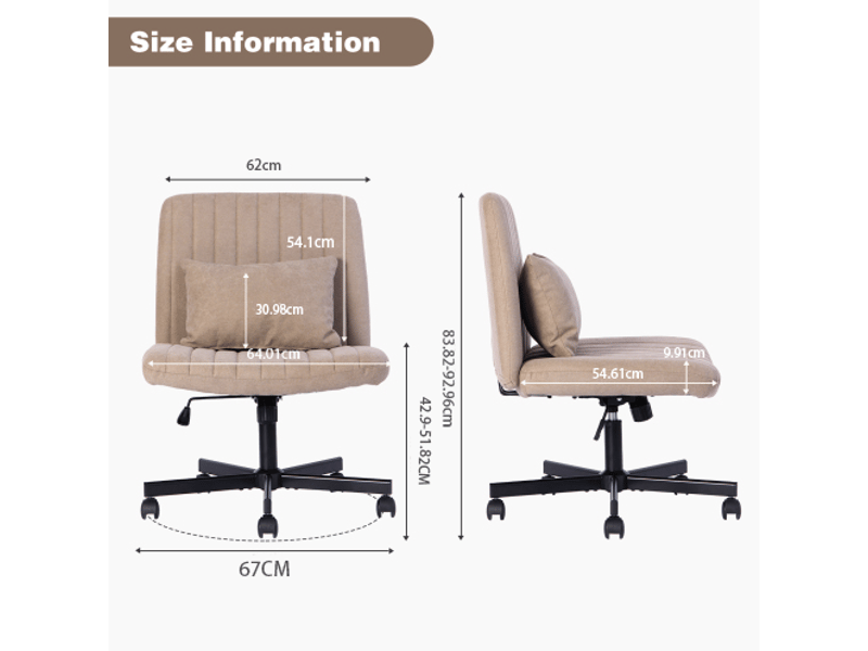  Chaise de bureau réglable sans accoudoirs en tissu taupe, pivotante et inclinable avec coussin de confort  - Conforama C