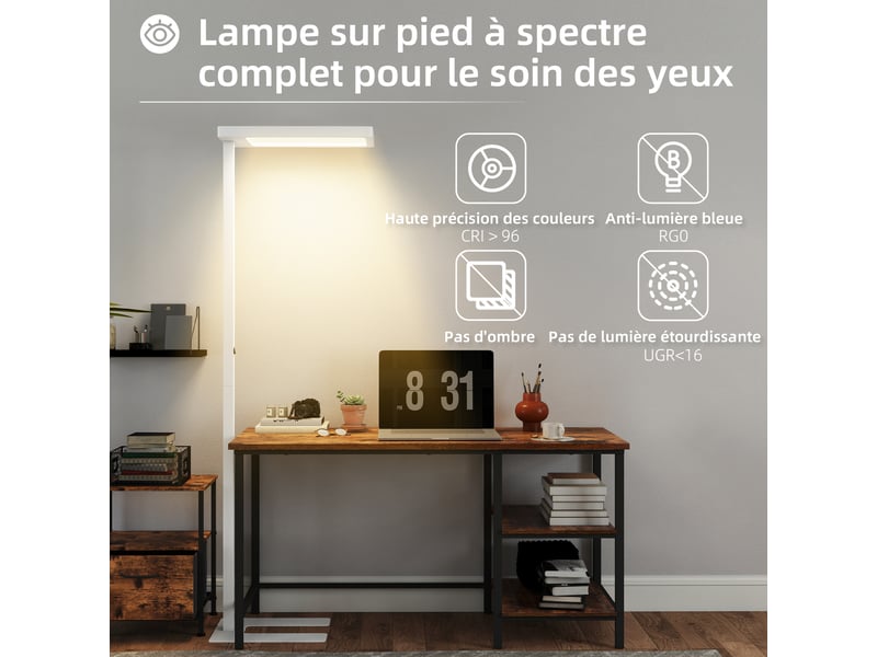  Lampadaire sur pied salon led dimmable spectre complet pour le soin des yeux télécommande blanc 60 x 32 x 196 cm  - Conforama E