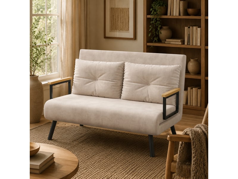  Fauteuil convertible avec dossier réglable  - fonction lit, coussin, cadre acier, polyester - beige  - Conforama C