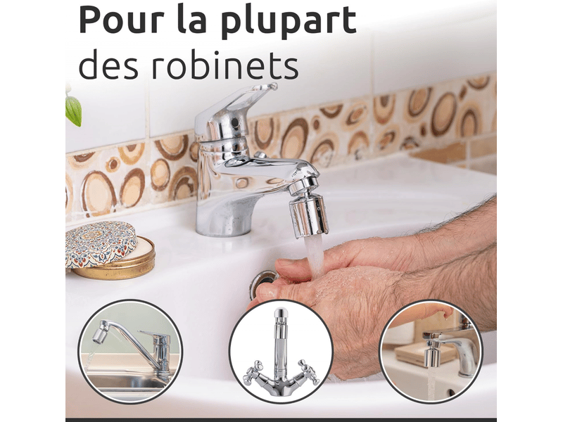  Aérateur de robinet chrome pivotant 360° - mousseur universel pour cuisine et salle de bain, économie d’eau et filtrage efficace  - Conforama D