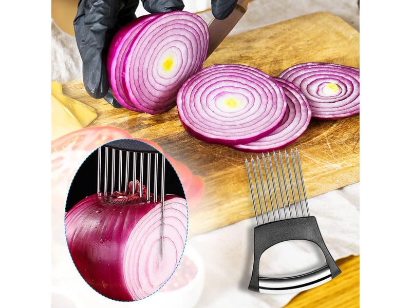  2 pièces pince à oignon en acier inoxydable fourchette à oignon tranche oignon couteau à oignon pour couper la viande légumes  - Conforama B