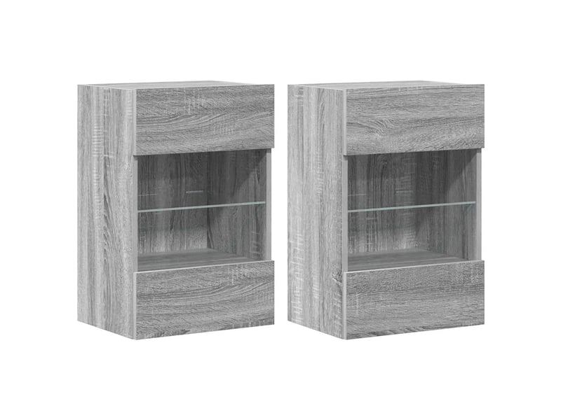  Lot de 2 meubles muraux avec lumières led pour tv rangement contemporain 40 x 30 x 60 cm en bois d'ingénierie gris 02_0049380  - Conforama A