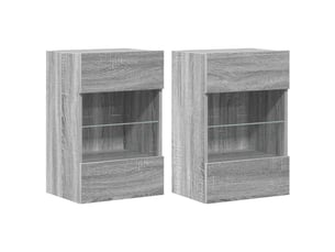Lot de 2 meubles muraux avec lumières led pour tv rangement contemporain 40 x 30 x 60 cm en bois d'ingénierie gris 02_0049380