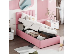 Lit coffre 90x200 cm <strong>HAUSS SPOLE</strong> <strong></strong> coloris rose
