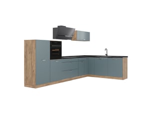 Vicco cuisine en angle, bleu-grischêne doré, 347 x cm plan de travail anthracite