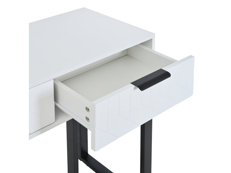  Console moderne avec tiroirs, piètement doré, pieds réglables et poignées élégantes – blanc et noir  - Conforama D