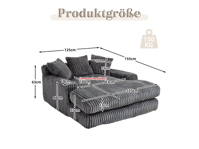 Canapé droit,canapé simple confortable en velours côtelé avec 3 oreillers moelleux,125x155x63,gris canapé gris - Conforama C