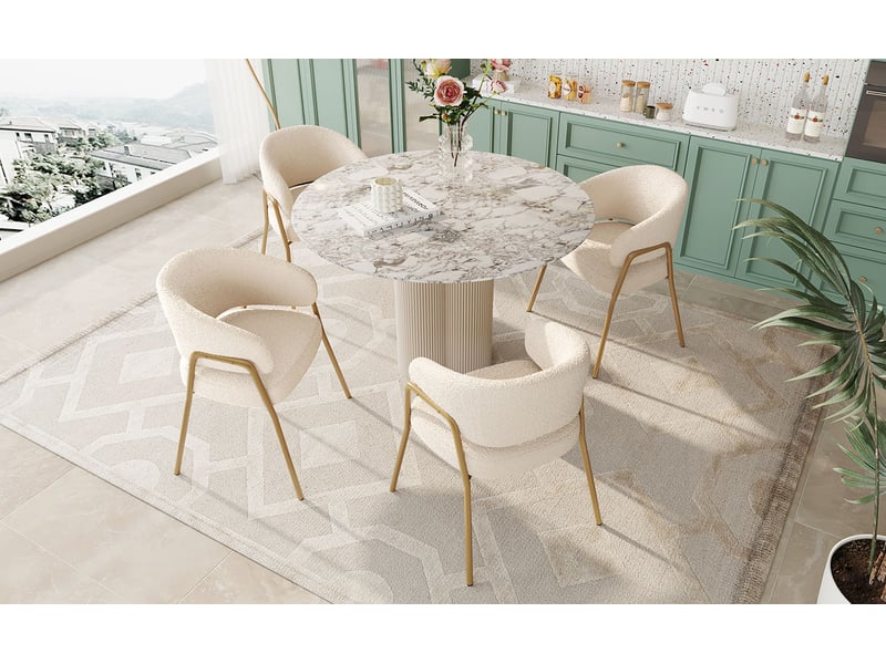  Chaises de salle à manger 4 pièces - ensemble de chaises modernes en tissu effet laine blanc avec pieds dorés, 49x48x78 cm  - Conforama B