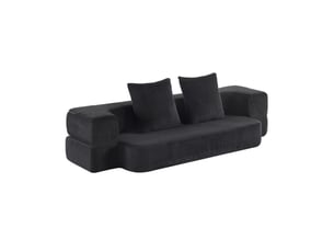 Canapé droit convertible 2 places en tissu noir, mousse haute densité et ressorts, sans montage pour petits espaces