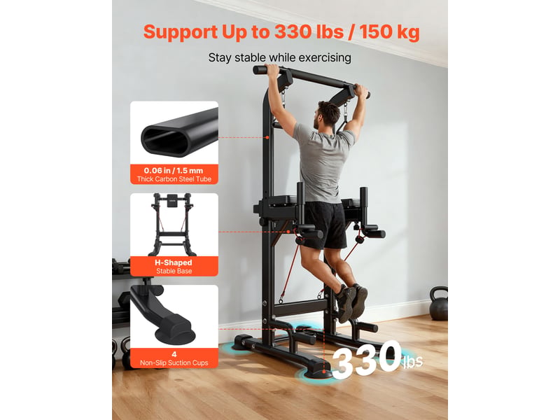  Vevor barre de traction autoportante capacite 150 kg, chaise romaine hauteur et dossier reglables, tour de musculation dips pompes releves de jambes tirage inverse, station entrainement domicile  - Conforama C