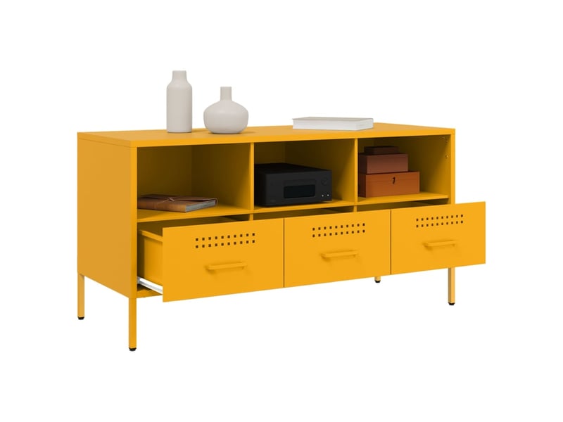  Meuble tv - banc tv - meuble de rangement jaune moutarde 100,5x39x50,5 cm acier  - Conforama E