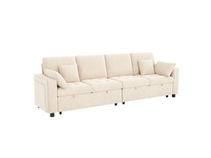 Canapé d'angle convertible 4 places 262,5 x 140 cm avec 2 couchages indépendants - led - usb type-c - dossier réglable - chenille beige