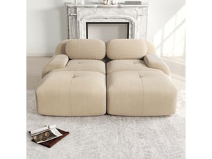 Canapé d’angle réversible 2 places en velours côtelé beige, 208 cm, sans montage