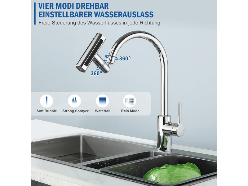 Embout de robinet 4 en 1 - rallonge pivotante à 360°, économiseur d’eau, anti-éclaboussures pour cuisine et salle de bain - Conforama C