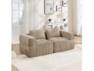 Canapé d'angle compressé réversible fixe <strong>WISHDOR</strong> <strong></strong> 2 places Polyester sable