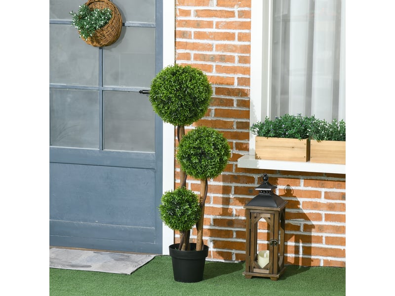  Arbre artificiel buis avec 3 boules feuilles de bambou pot inclus intérieur et hauteur extérieur 110 cm vert  - Conforama A