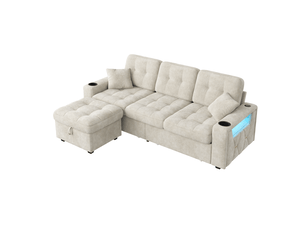 Canapé d'angle réversible convertible <strong></strong> <strong>Qualité haut de gamme</strong> 3 places Tissu beige avec coffre de rangement