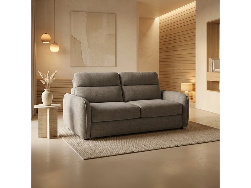  Canapé 3 places convertible matelas 12 cm en tissu taupe  - Conforama C