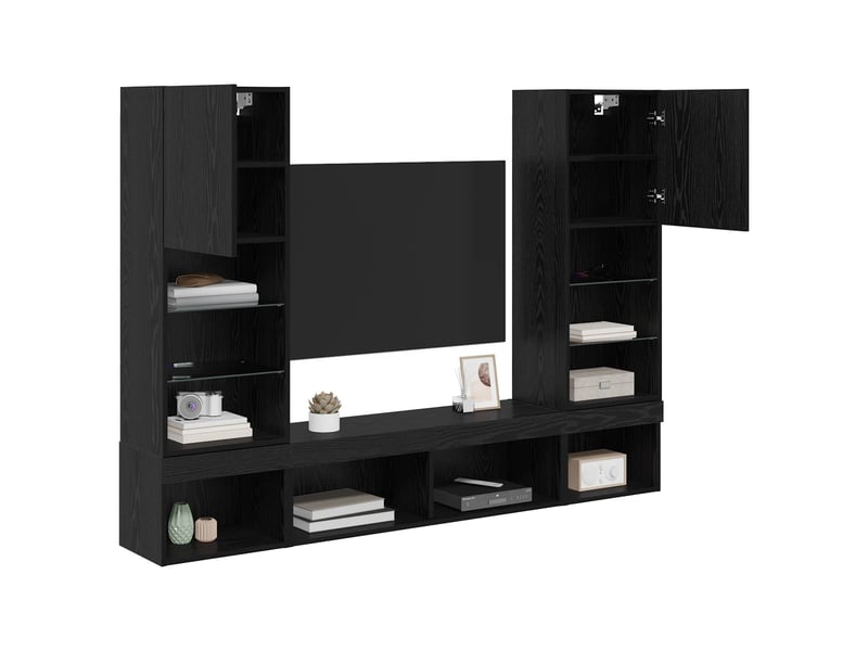  Unités murales tv avec led 5 pcs chêne noir bois d'ingénierie shl63047  - Conforama C