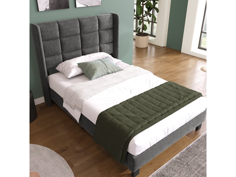  Modenvie lit 1 place 90x200 cm - tête de lit rembourrée, sommier inclus, sans matelas - gris  - Conforama E
