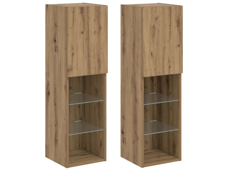  Lot de 2 meuble tv avec lumières led chêne artisanal 30,5x30x102cm  - Conforama C