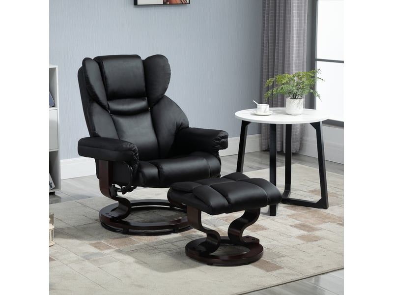  Fauteuil inclinable avec repose-pieds, fonction inclinable, pivotant, jusqu'à 160 kg, similicuir, structure en métal, noir, 80 x 79 x 100 cm  - Conforama D