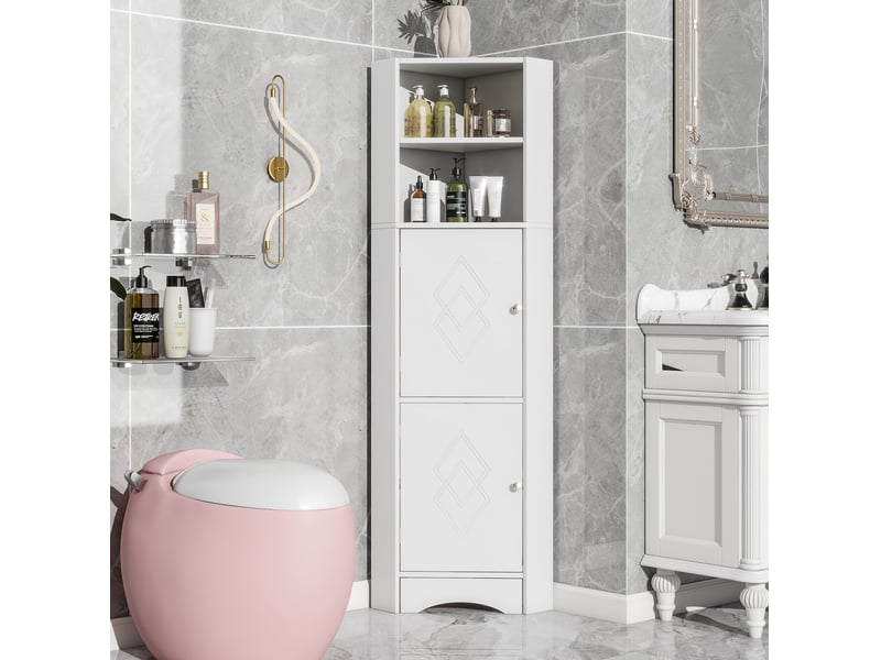 Meuble d'angle de salle de bain 36.5x36.5x155 cm avec tablette réglable panneau de particules blanc - Conforama C