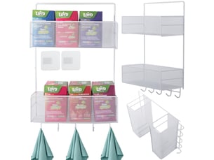 Plateau suspendu mural en métal, blanc, 2-tier, crochets, pour cuisine - coloris : blanc