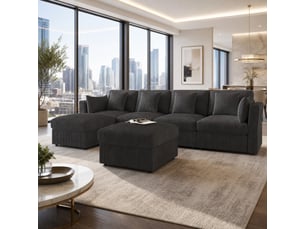 Canapé d'angle panoramique fixe <strong>STILVORA</strong> <strong></strong> 6 places Velours côtelé gris