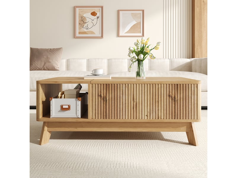  Table basse relevable, design ondulé, compartiment latéral ouvert, matériau mdf, style moderne  - Conforama B